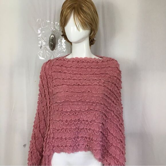 Anthropologie Anama Boat Neck Drapey Knitted Poncho Sweater Pullover Pink OS - Picture 5 of 8